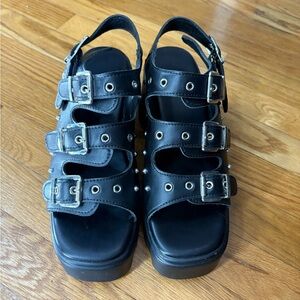 Black Platform Sandals with Buckles